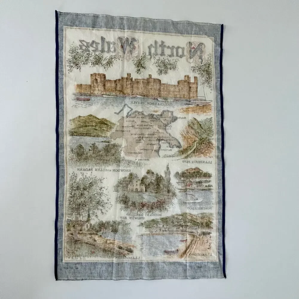 Vintage Travel Souvenir England North Wales Towel Kitchen Wall Hanging